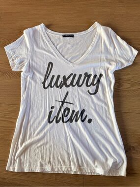Signorelli White 'Luxury Item' V-Neck Short Sleeve Top NWT S